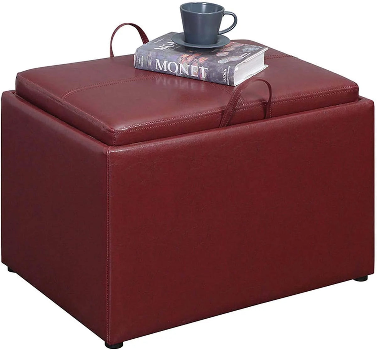 Burgundy Faux Leather Accent Storage Ottoman K53767