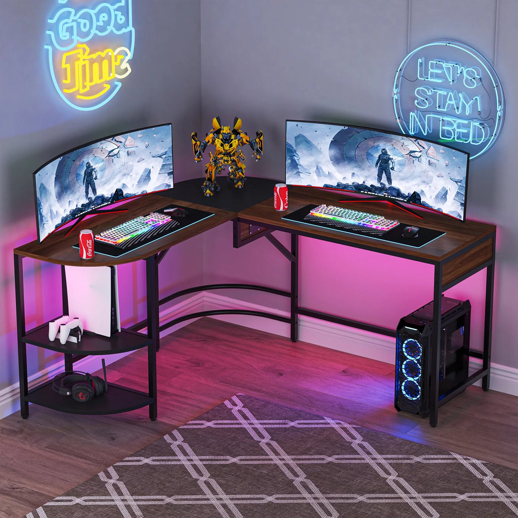 59" L Shaped Corner Computer Desk with Storage Shelves L861