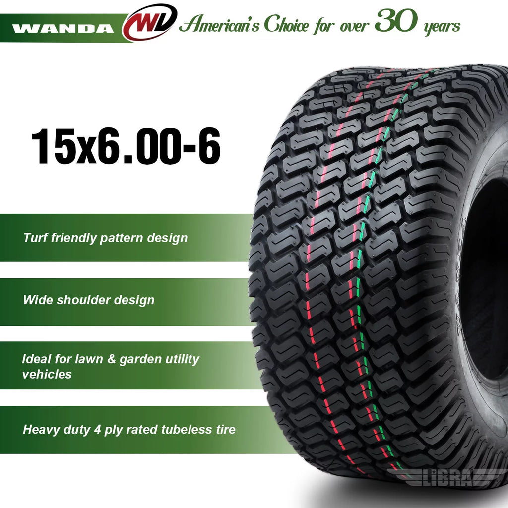2 New 15x6.00-6 Lawn Mower Tires E65295
