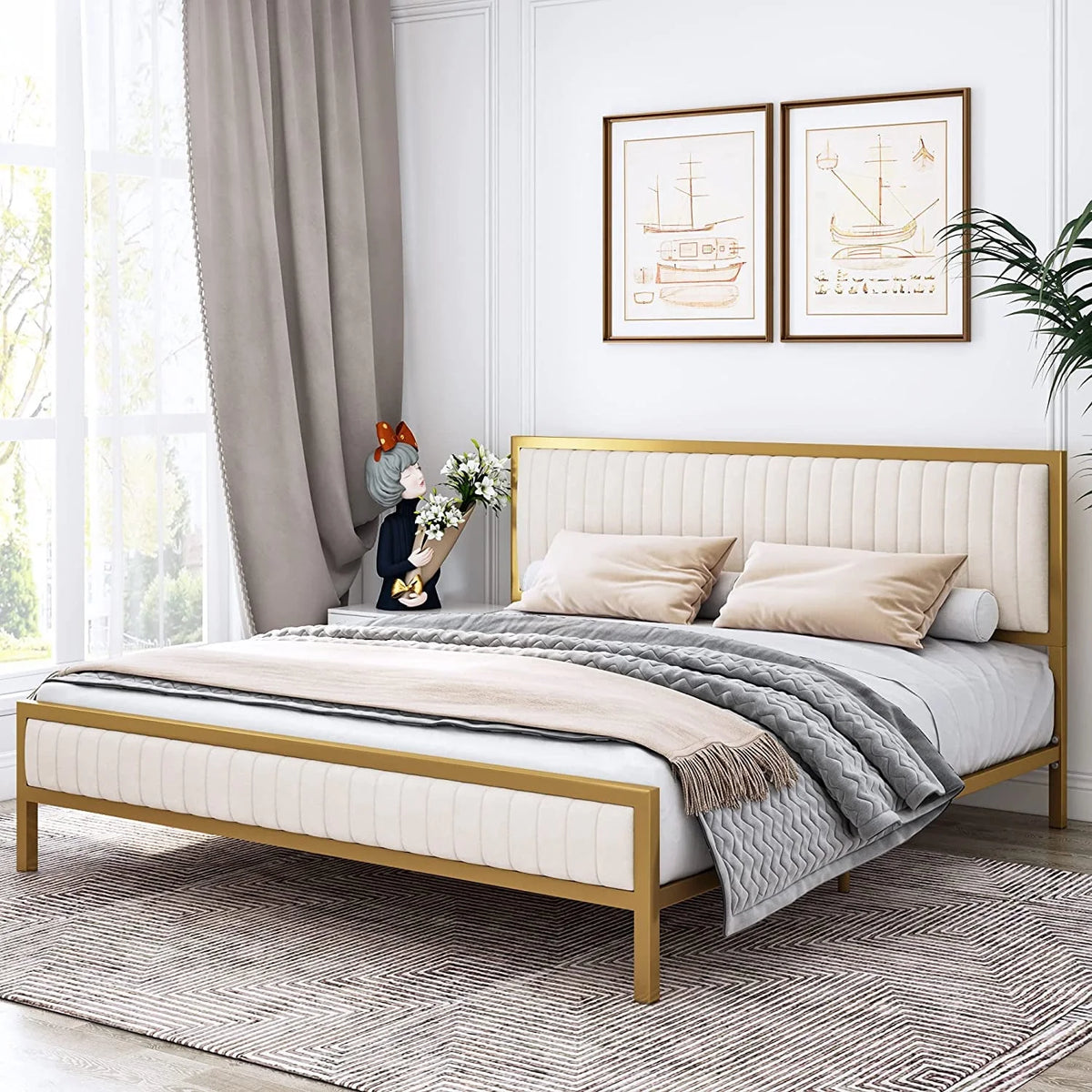 Full Size Velvet Upholstered Platform Bed Frame I9747