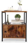 Rustic Brown 3-Tier Nightstand with Steel Frame G91537