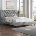 Queen Light Gray Upholstered Platform Bed Frame Y722235