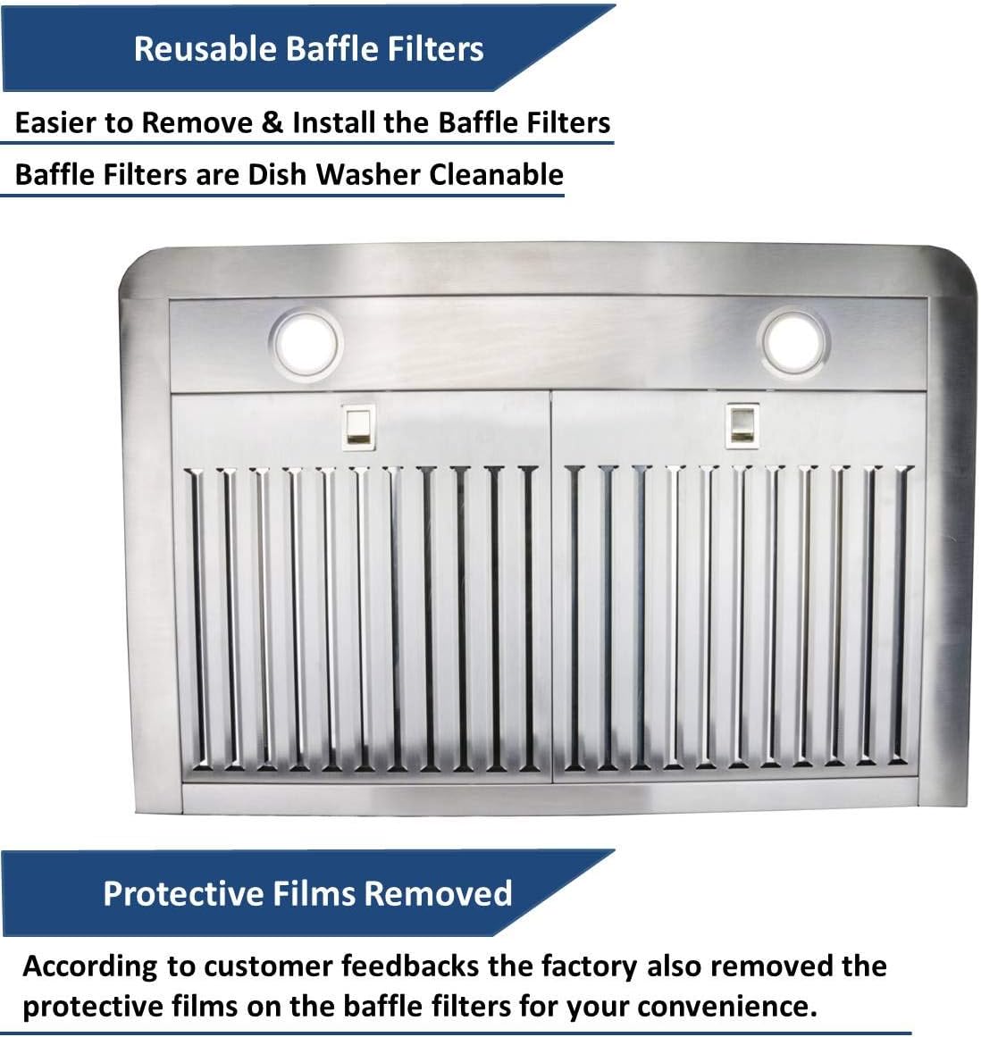 Stainless Steel Under Cabinet Range Hood with 2 LED Lights K99012