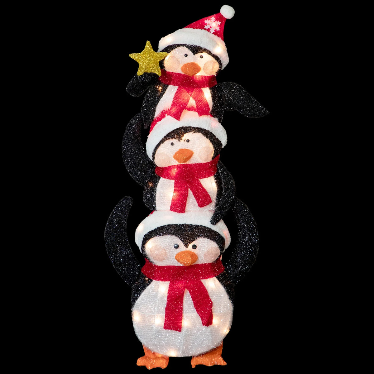 41" Lighted Stacked Penguin Family Outdoor Christmas Decoration E340076