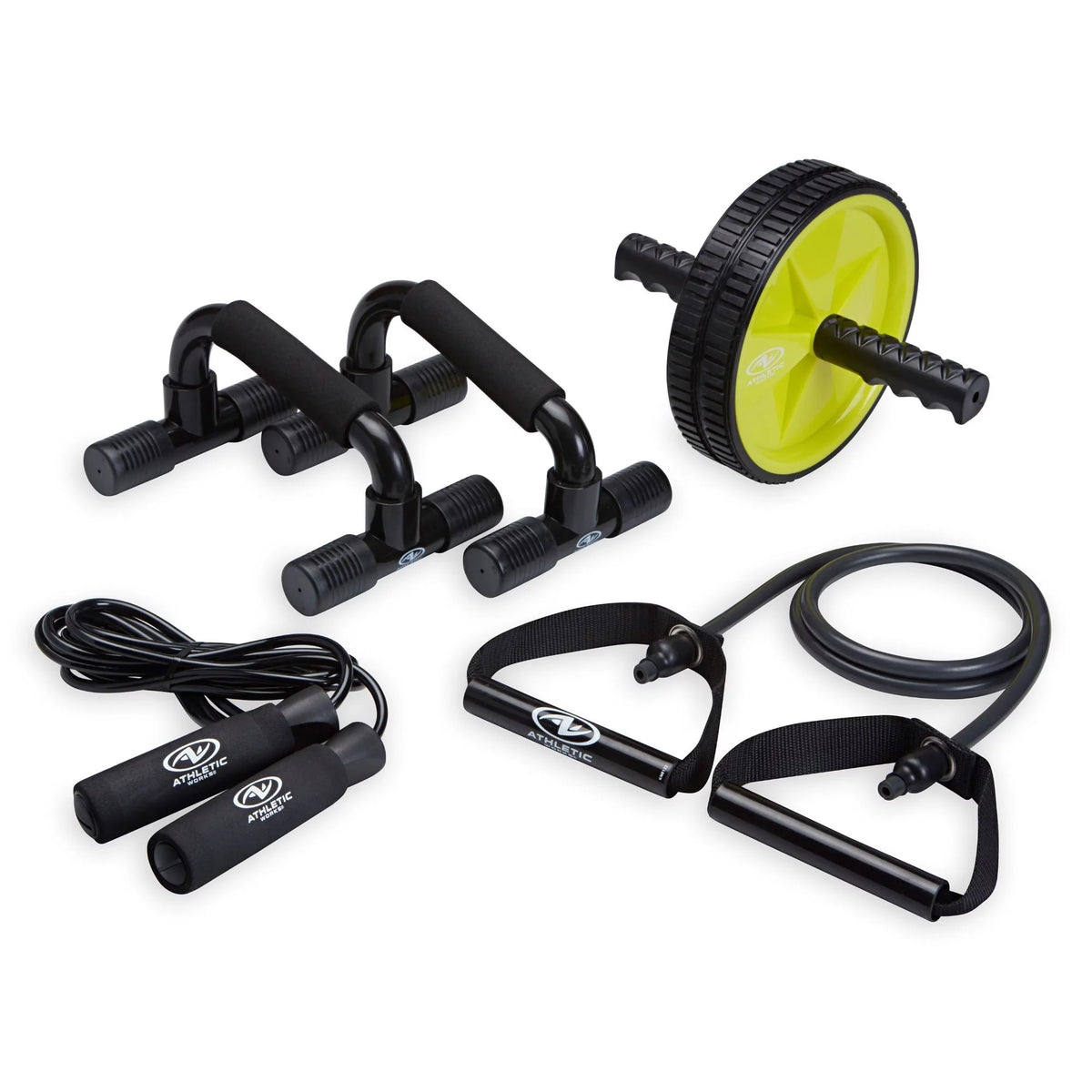 Home Gym Kit with Resistance Tube, Ab Wheel, Jump Rope and Push-Up Bars D6336