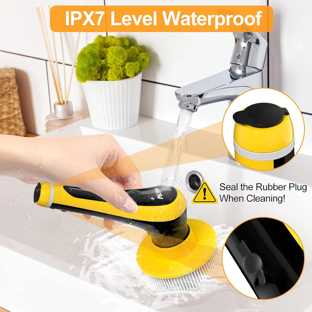 Electric Spin Scrubber Cordless Floor Scrubber with Adjustable Handle and 6 Replaceable Cleaning Brush Pack of 2 Q106833