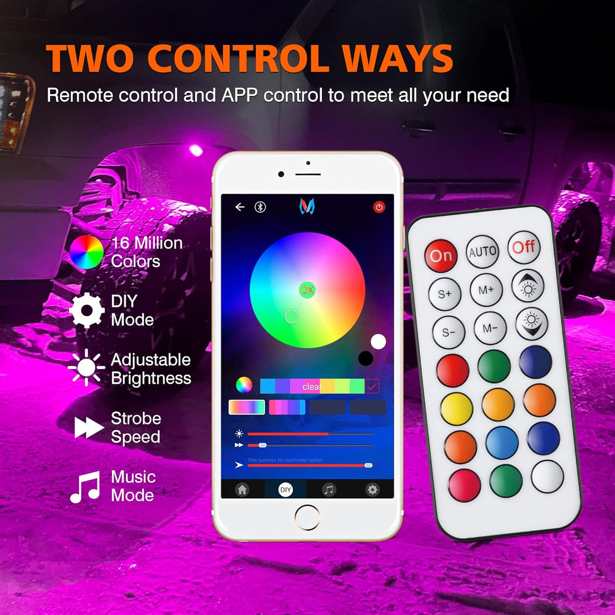 4 Pods Multicolor RGB LED Rock Lights Waterproof K821555