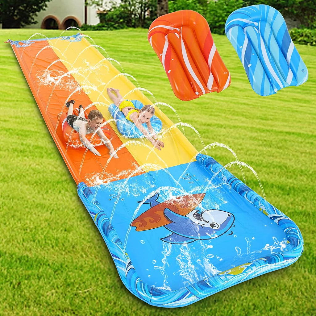 Inflatable Water Slide with 2 Bodyboards Lanes and Sprinkler V572751