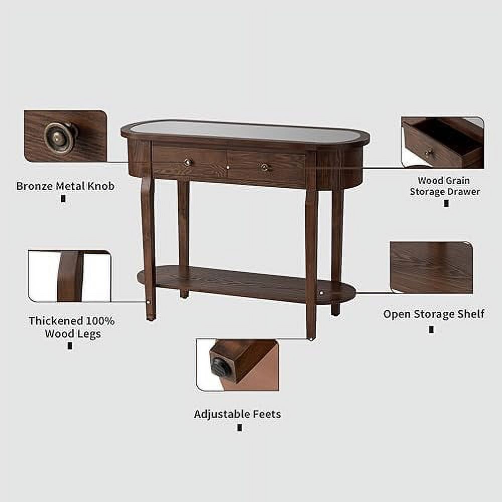 Half-Round Entryway Table with Solid MDF Board Glass Table Top Console Table 15.7" D x 40" W x 30.5" H G151093