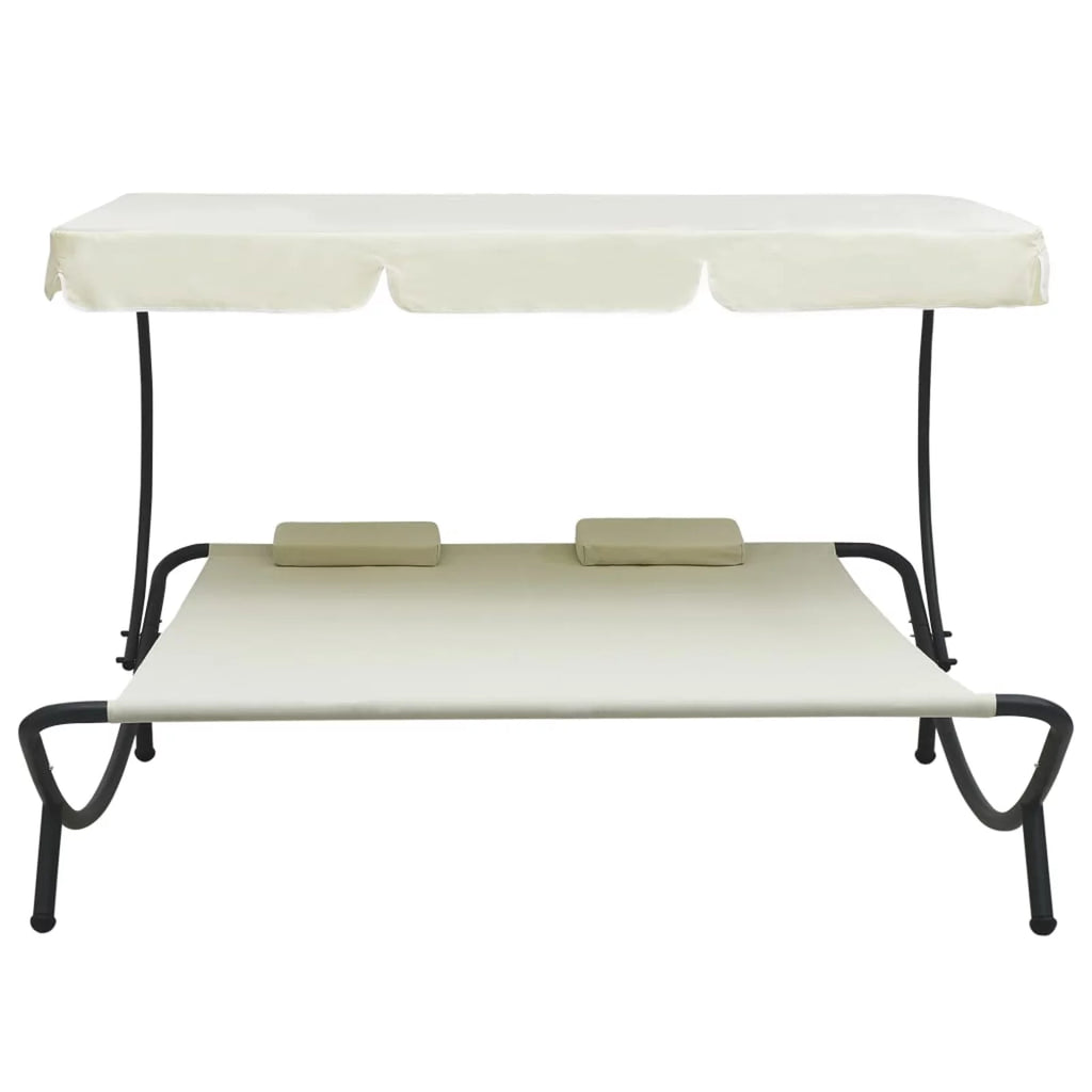 Outdoor Lounge Bed with Canopy and Pillows Fabric Steel Frame Cream Z974478