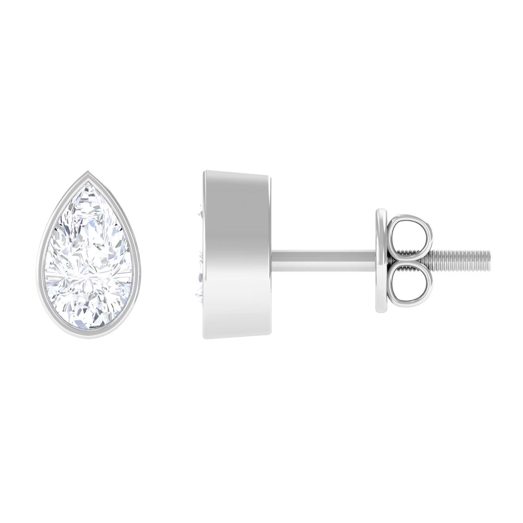 0.50 CT Pear Cut Diamond Stud Earrings in Bezel Setting, 925 Sterling Silver N12968