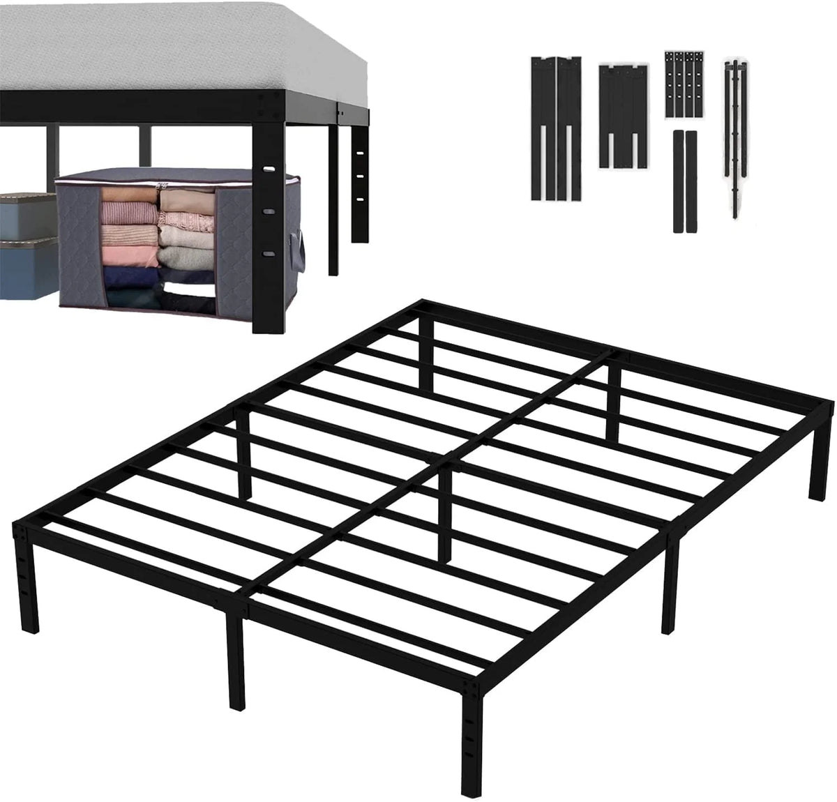 King Size 14 Inches High Bed Frame with Storage F852
