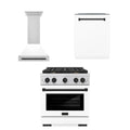 30 In. Gas Range, Range Hood, Dishwasher in White J201