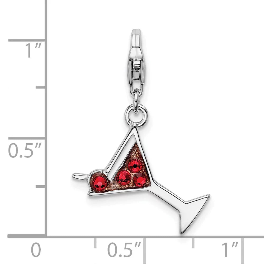 925 Sterling Silver Red Crystal Martini Glass Charm Pendant U18824