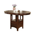 Extendable Round Wooden Counter Height Table with Open Bottom Shelf, Brown P731445