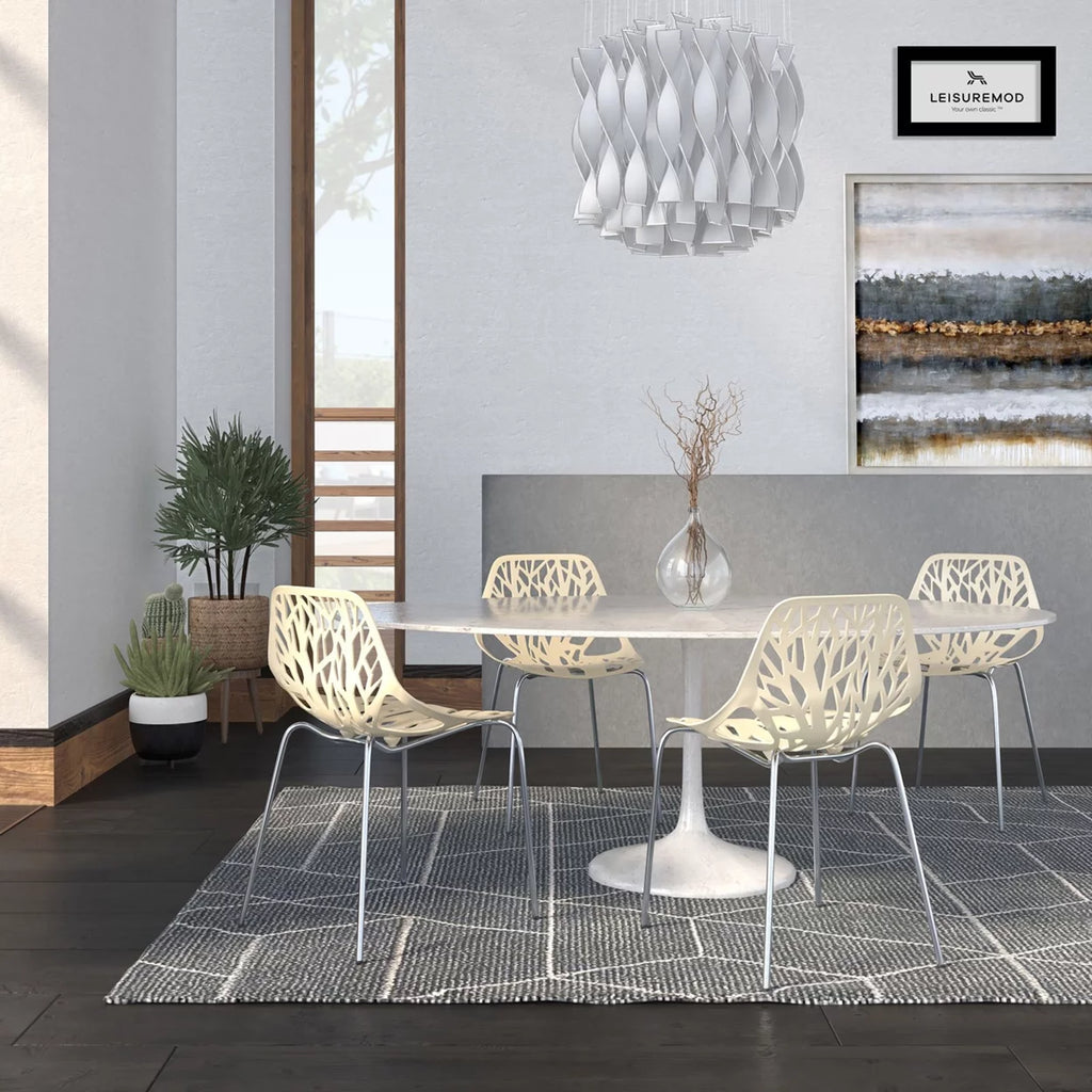 Cream Dining Chair with Chromed Legs Set of 4 V129