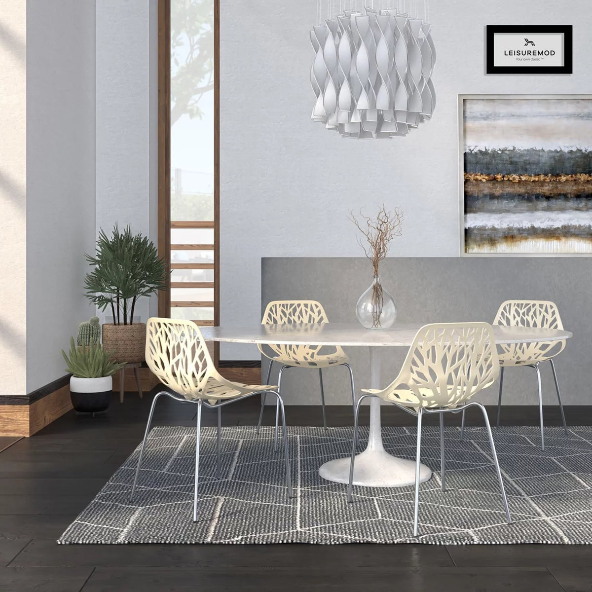 Cream Dining Chair with Chromed Legs Set of 4 V129