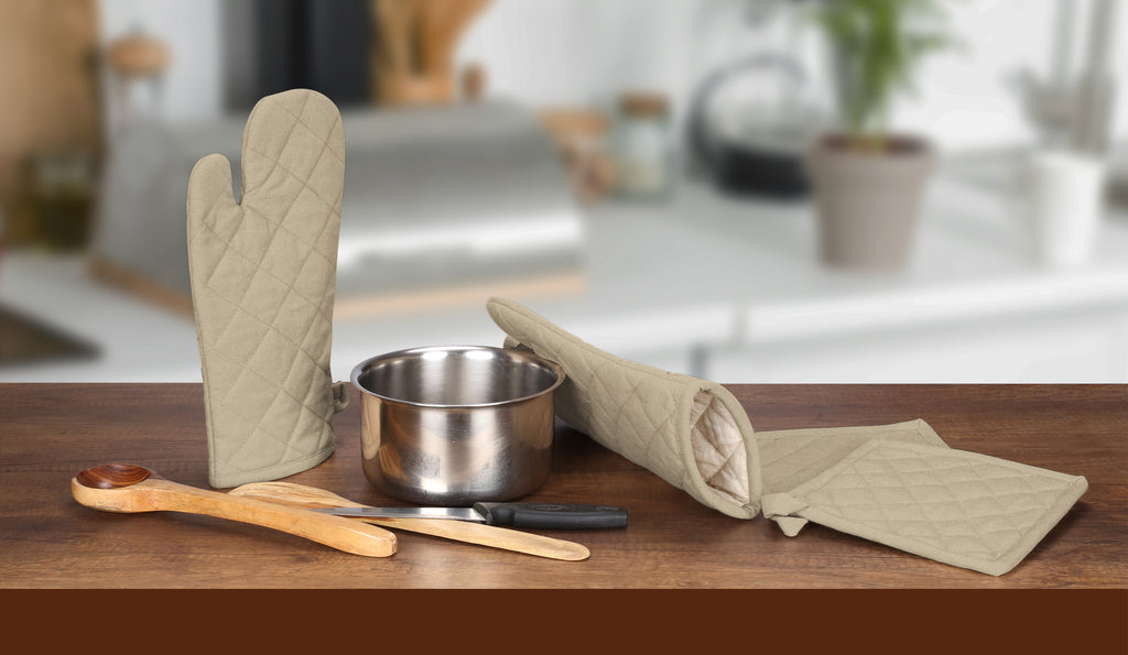 Beige 100% Cotton Oven Mitts & Pot Holders 4 Pack R69079