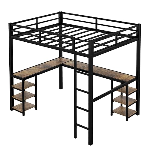 Full Size Metal Loft Bed with Desk and Wardrobe P69075