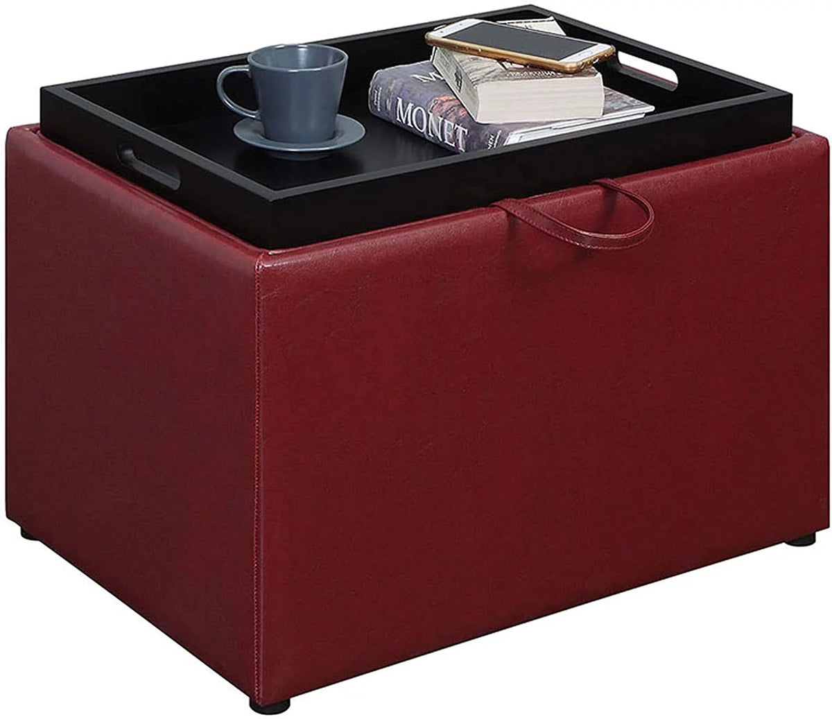 Burgundy Faux Leather Accent Storage Ottoman K53767