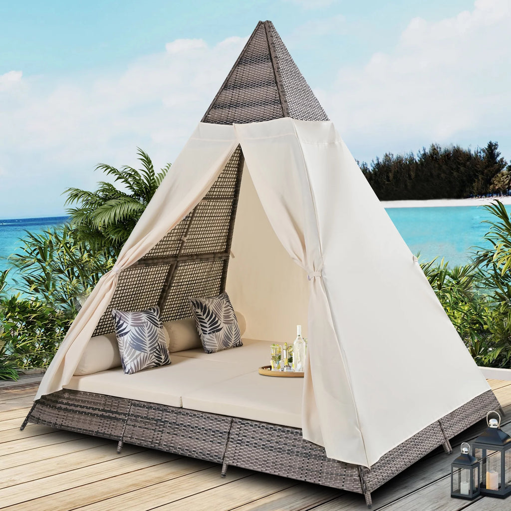 PE Wicker Daybed with Beige Cushions E8791