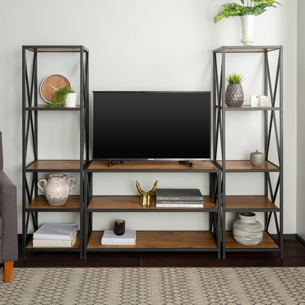 Barnwood Black Metal 3-Piece Entertainment Wall N5380