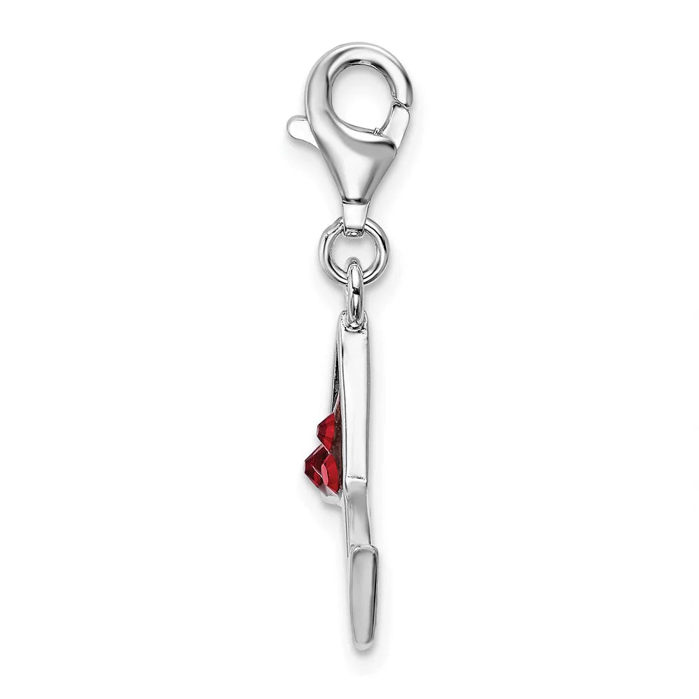 925 Sterling Silver Red Crystal Martini Glass Charm Pendant U18824