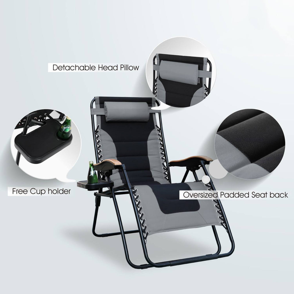 Set of 2 Oversized Padded Zero Gravity Chair, Grey G9593