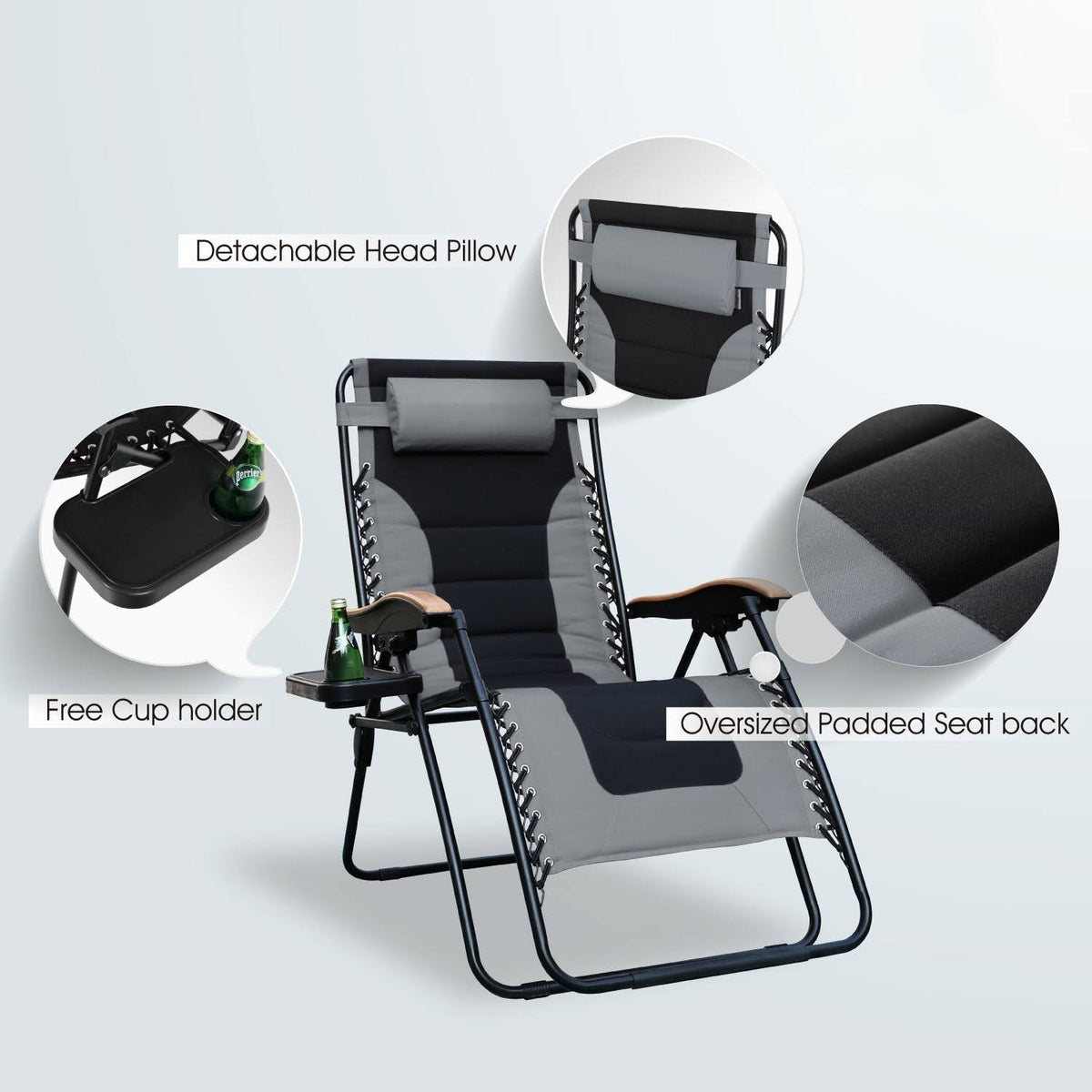 Set of 2 Oversized Padded Zero Gravity Chair, Grey G9593