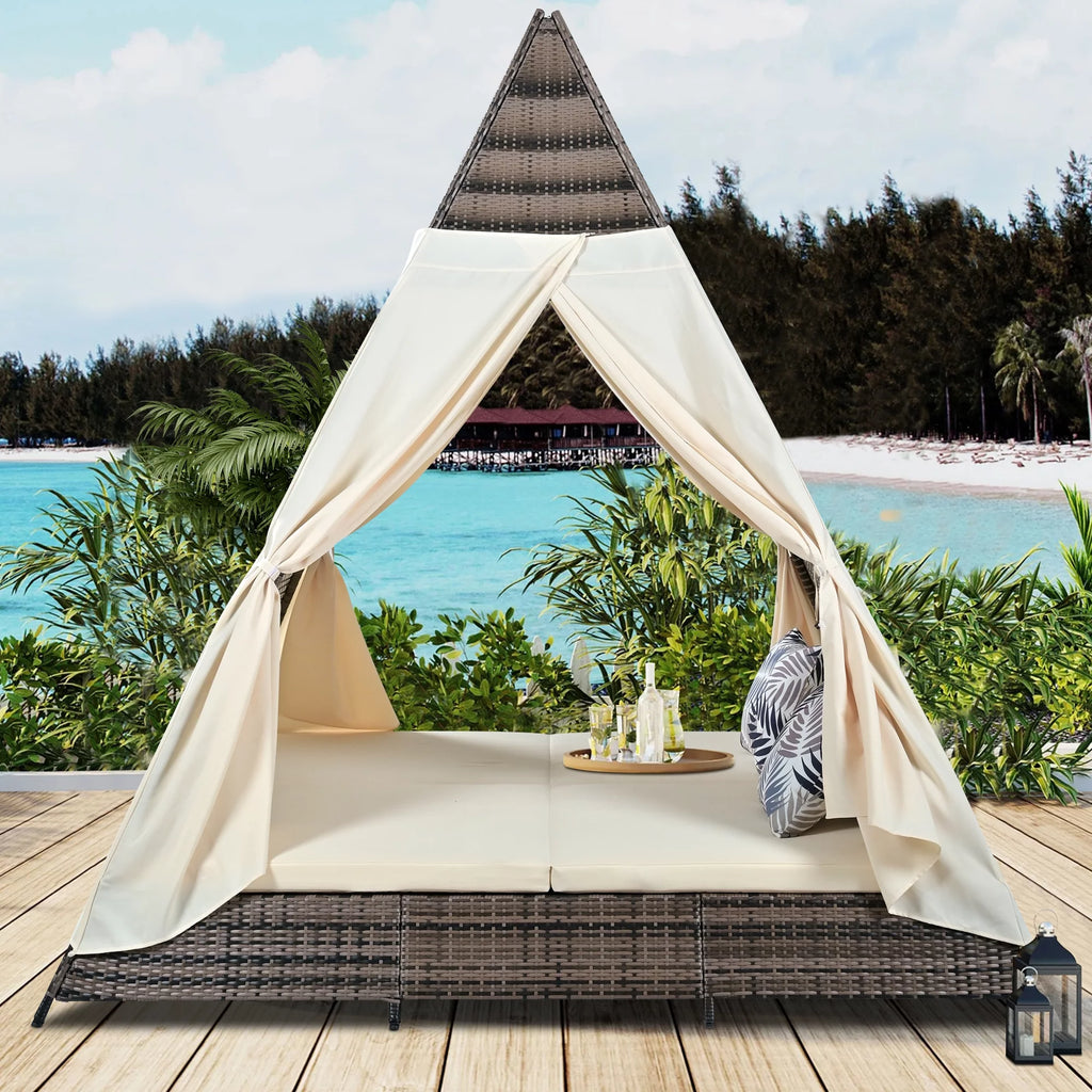 PE Wicker Daybed with Beige Cushions E8791