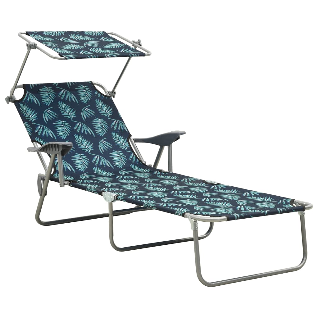 Steel Leaf Print Sun Lounger with Canopy J295