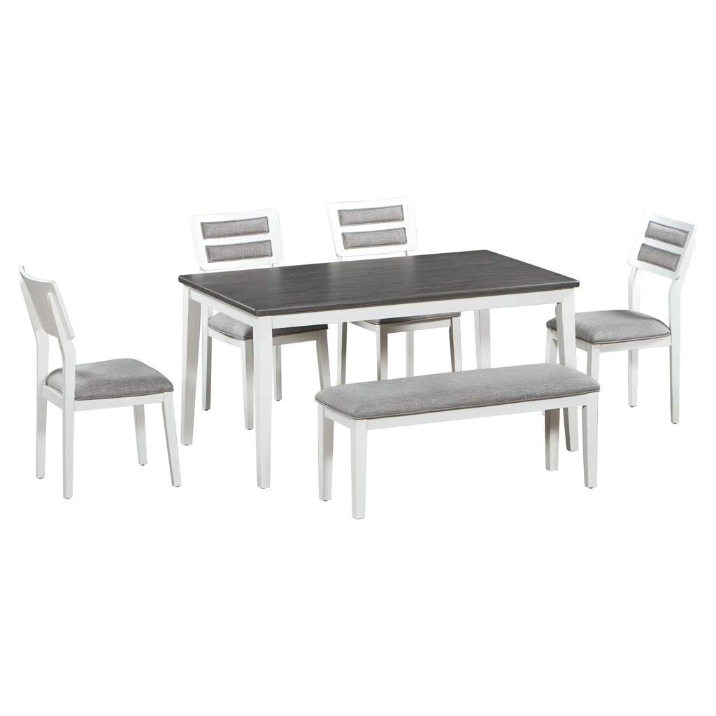 6 Piece Dining Table and Chair Set with 4 Upholstered Chairs and Bench R25084