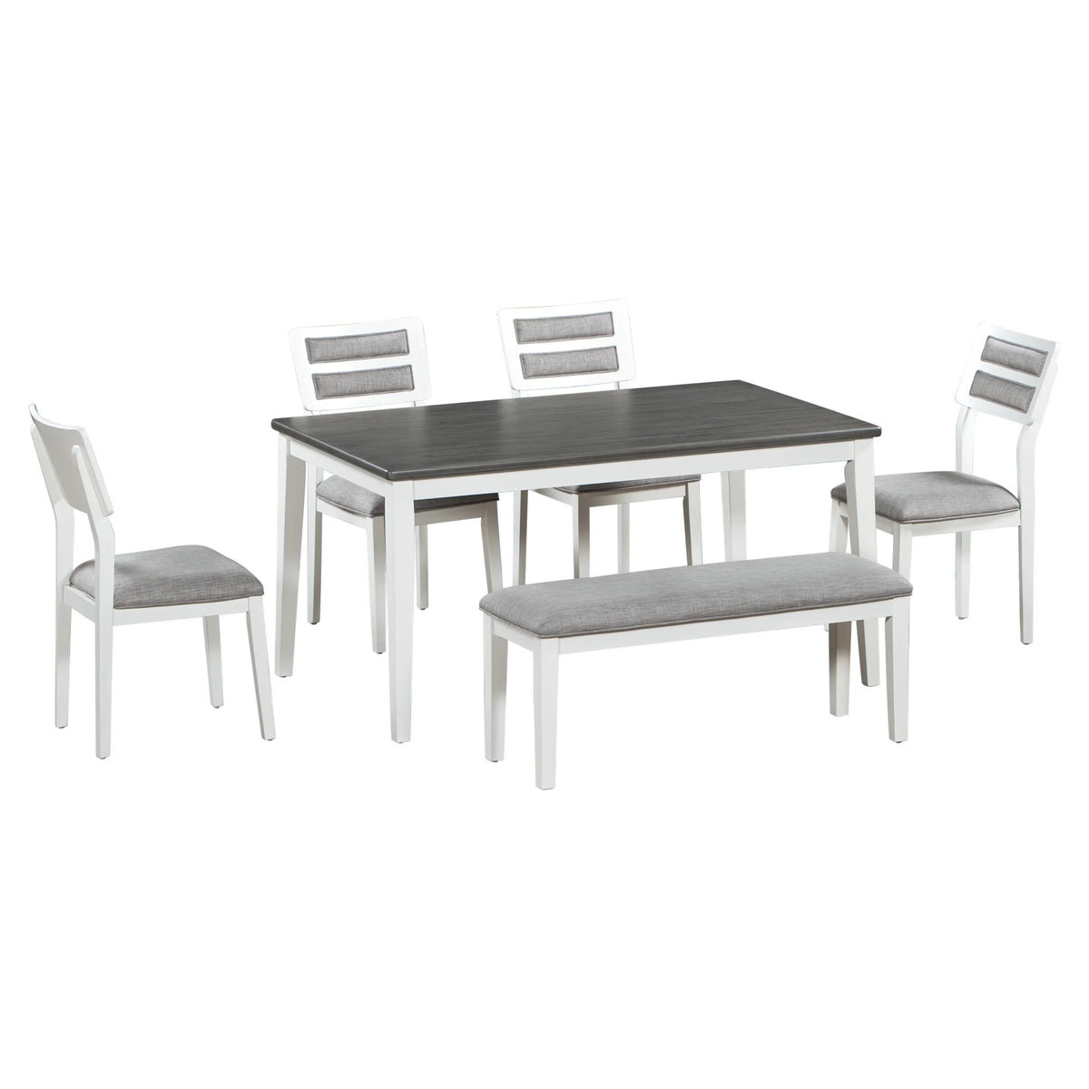 6 Piece Dining Table and Chair Set with 4 Upholstered Chairs and Bench R25084