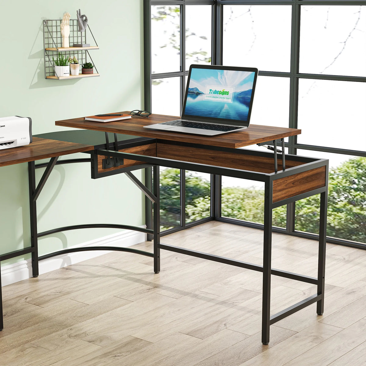 59" L Shaped Corner Computer Desk with Storage Shelves L861