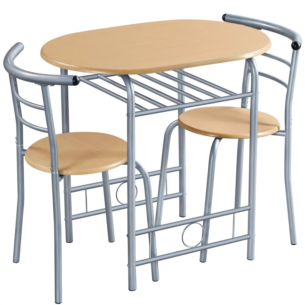3 Piece Round Dining Table Set with Storage Rack O715