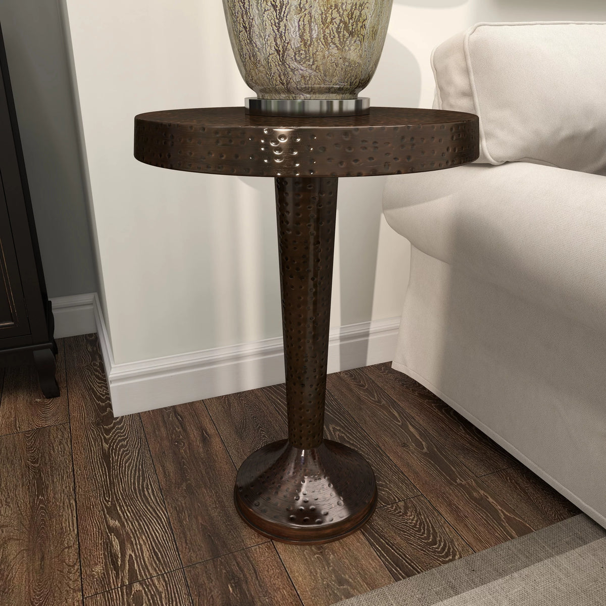 Aluminum Vintage Brown Pedestal Accent Table N452101