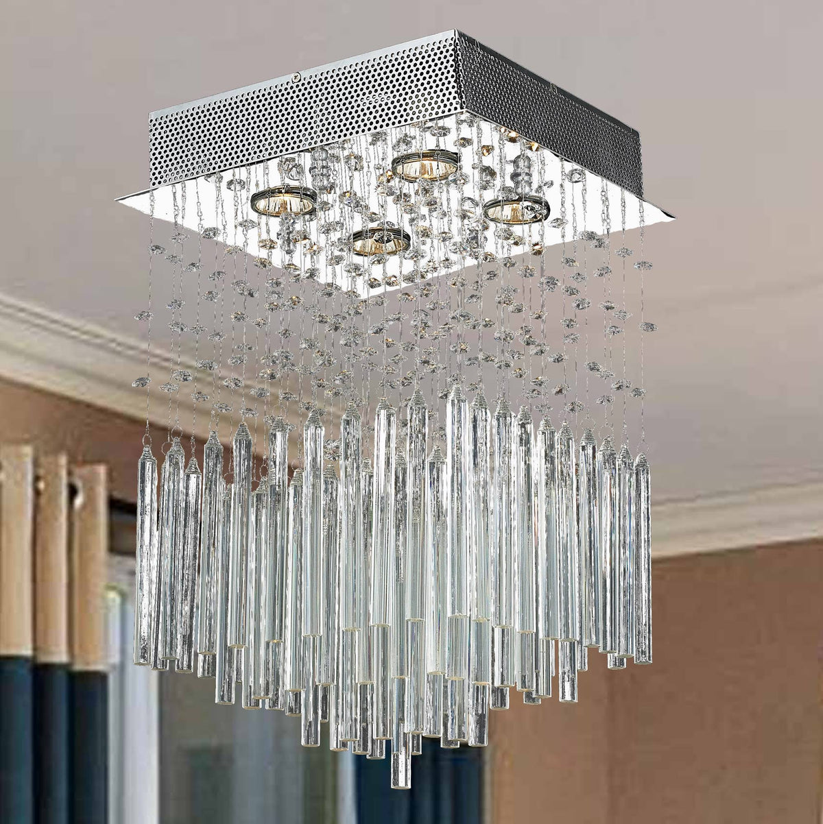 Chrome 4-Light Square Flush Mount P96909