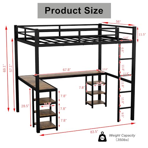 Full Size Metal Loft Bed with Desk and Wardrobe P69075