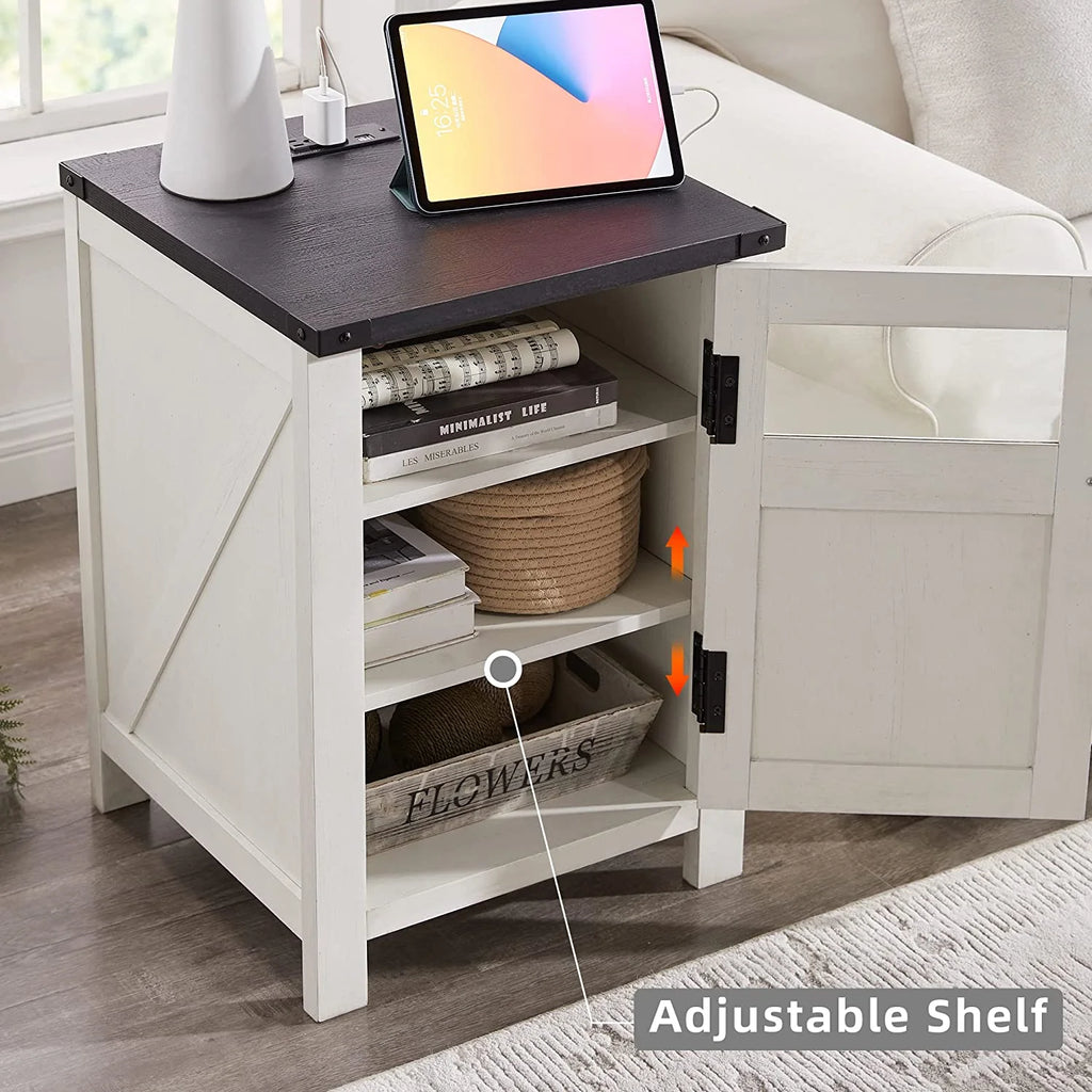 Off White 3-Tier End Table with Charging Station Z143440