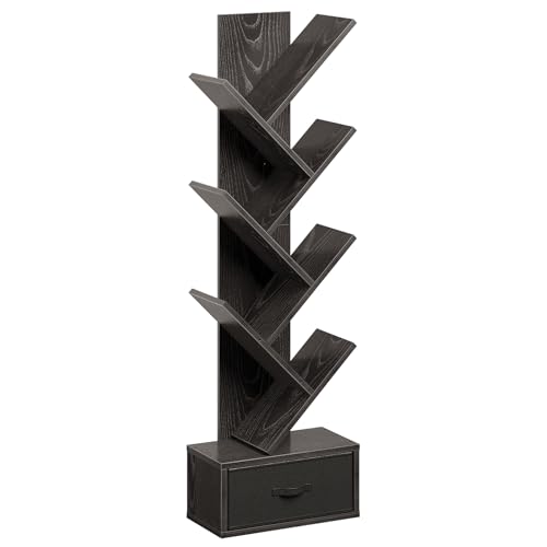 Rustic Brown 7 Shelf Wooden Bookshelf with Drawer D920198