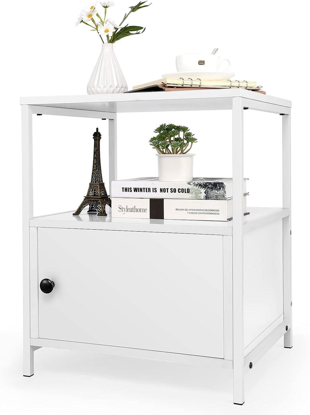 Rustic Brown 3-Tier Nightstand with Steel Frame G91537