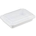 28 oz White Rectangular Microwavable Plastic Food Container with Lid N7085