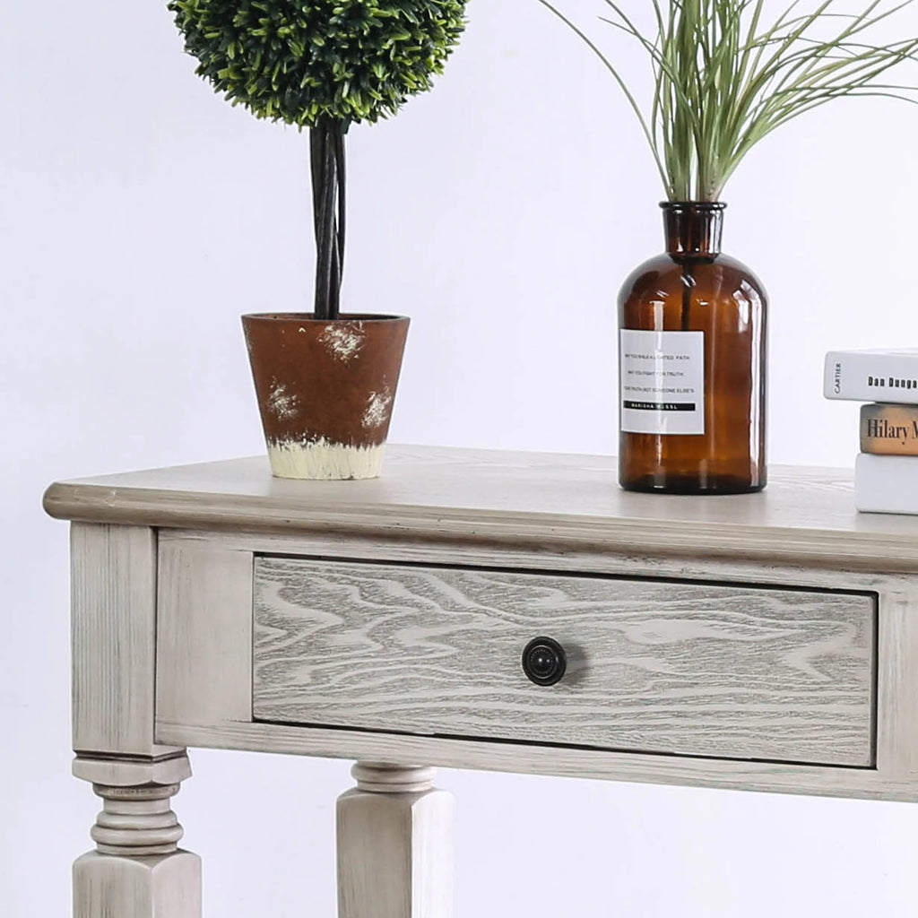 Rustic White 52-inch Solid Wood 2-Drawer Sofa Table O9122
