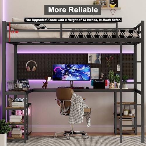 Full Size Metal Loft Bed with Desk and Wardrobe P69075