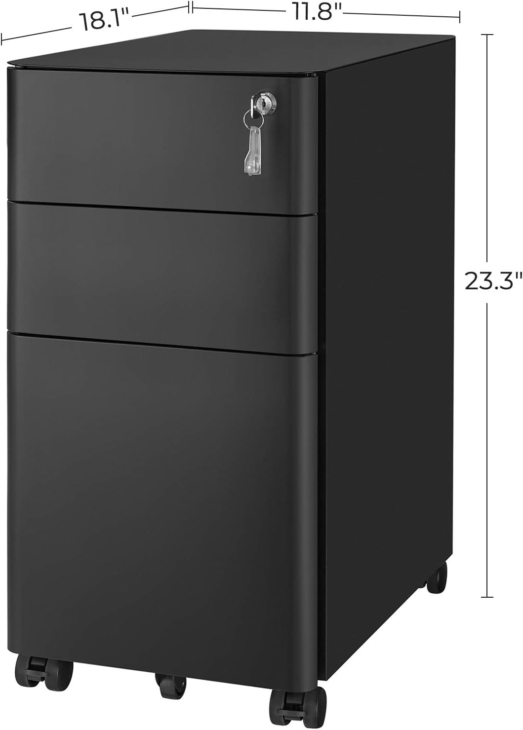 Black Steel 3 Drawer Mobile Filing Cabinet with Lock S19115