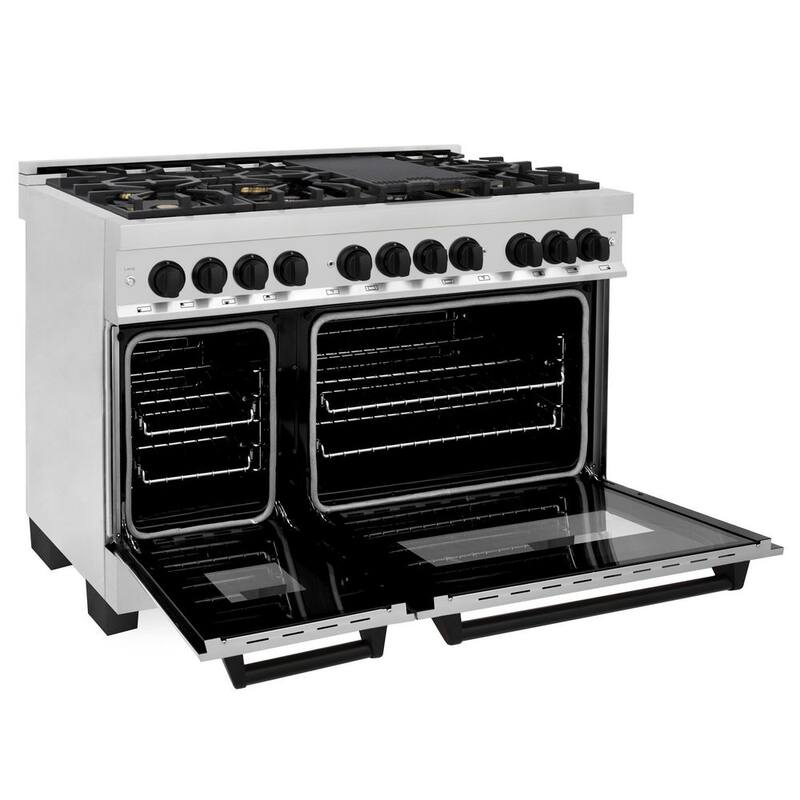 48 in. 7 Burner Double Oven Dual Fuel Range in Stainless Steel and Matte Black B56263