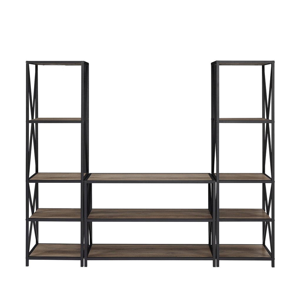Barnwood Black Metal 3-Piece Entertainment Wall N5380