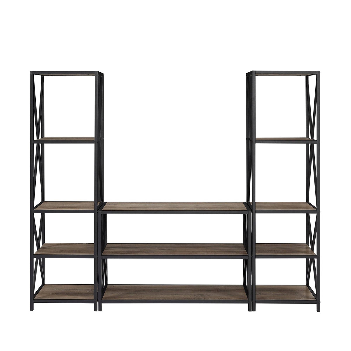 Barnwood Black Metal 3-Piece Entertainment Wall N5380