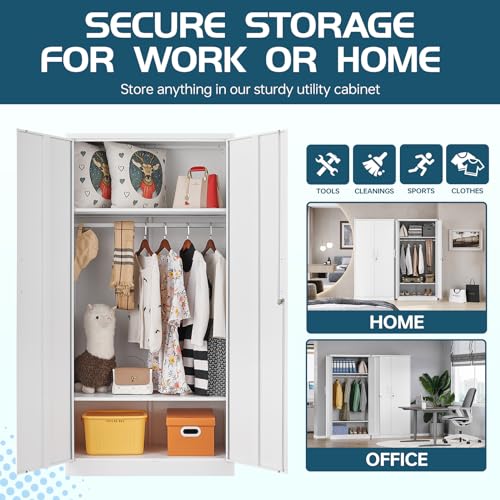 Steel Cabinet Wardrobe with Hanging Rod P49183