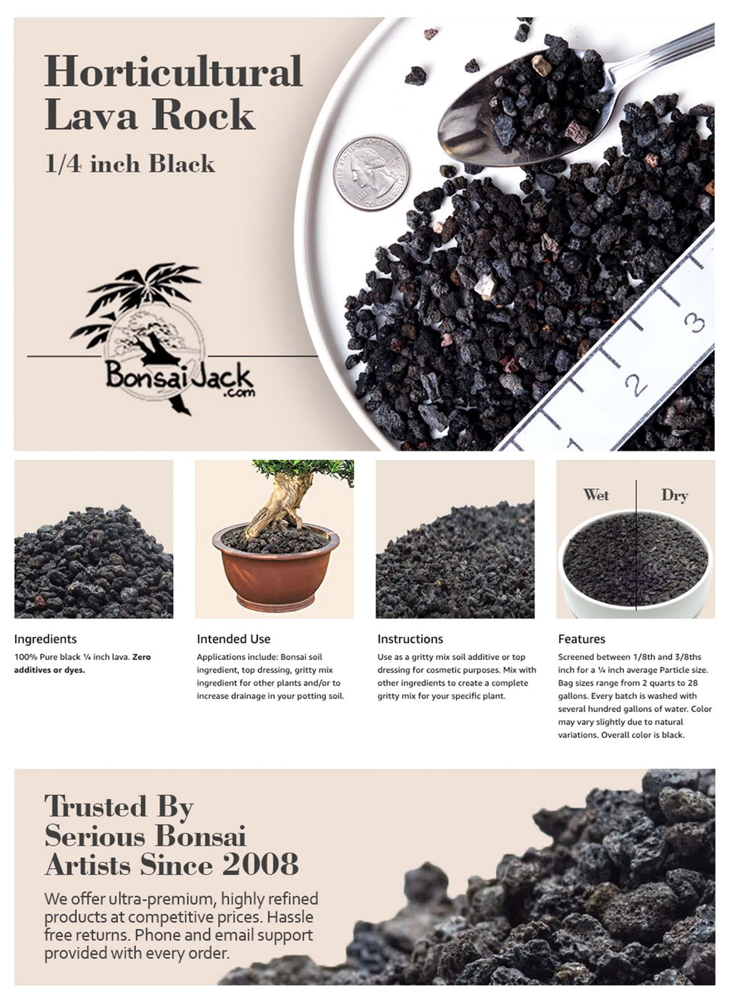 Black 1/4 inch Horticultural Lava Rock Soil Additive 2 Gallons W916